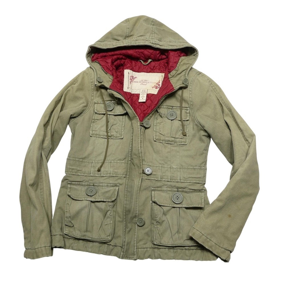 Abercrombie & Fitch Jacket Womens Medium Green Hooded Military Quilted Lined